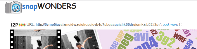 The snapWONDERS site header showing the official I2P address