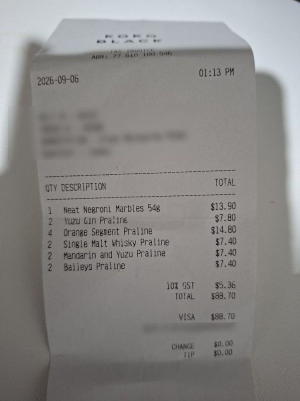 Photo of the altered receipt, total $88.70