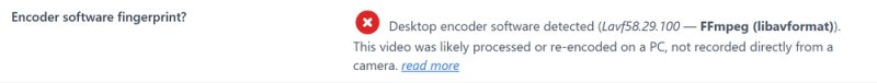 Report on the trimmed copy: desktop encoder software detected, FFmpeg