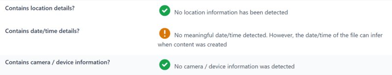 Report on the WhatsApp copy: no location, no meaningful date and no camera details