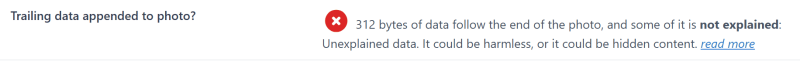 Report on the copy: 312 bytes after the photo, some of it not explained