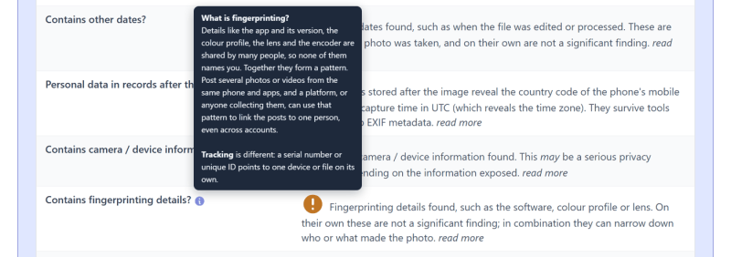The "What is fingerprinting?" tooltip open beside the summary row