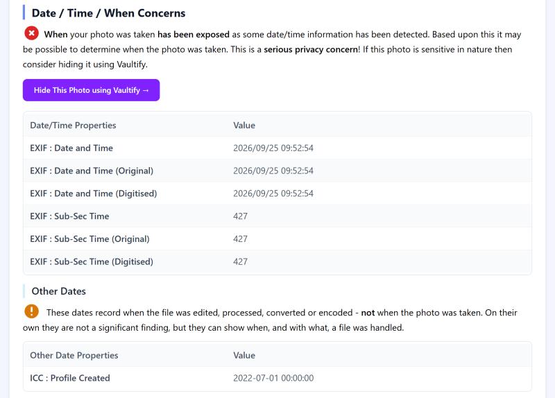 The report's date and time section: 25 September 2026, 9:52:54 am