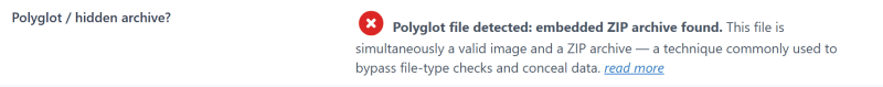 Report on the copy: polyglot file detected, an embedded ZIP archive