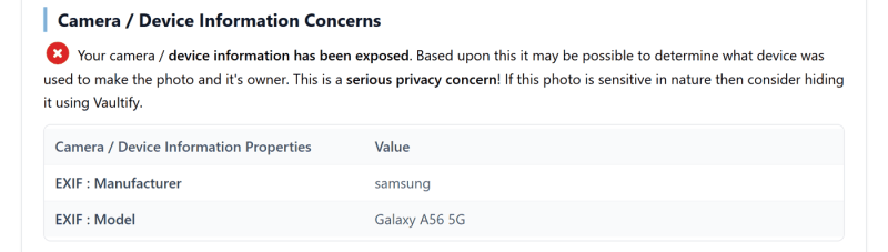 Now: the device information section lists only the manufacturer and model