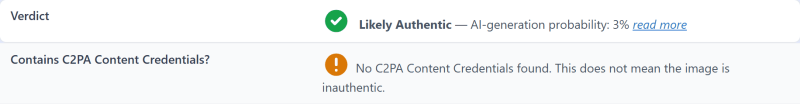 Report on the copy from X: Likely Authentic, and no C2PA Content Credentials found