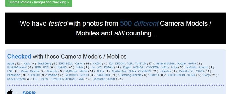 snapWONDERS page announcing testing with photos from 500 different camera models and mobiles, listing the brands checked