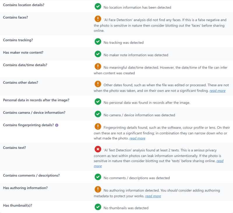 The report on the WhatsApp copy: no location, no meaningful date and no camera details